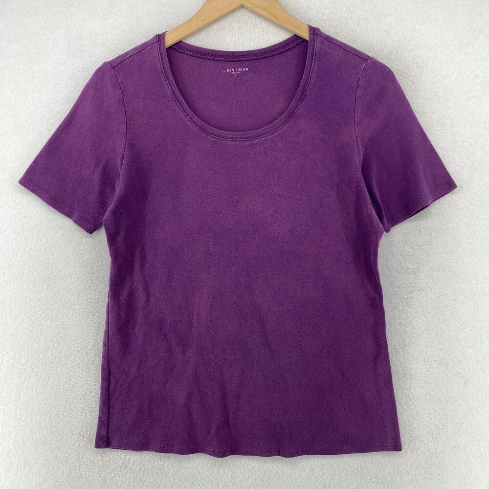 EILEEN FISHER Top M Organic Cotton Interlock Jersey Scoop Neck Dahlia Purple
